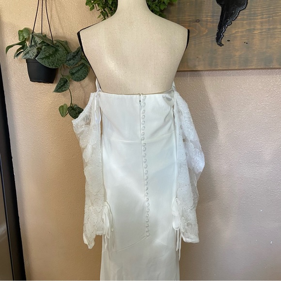 NWOT Lulus Everlasting Desire White Mesh Pearl Off-the-Shoulder Maxi Dress - Picture 6 of 10